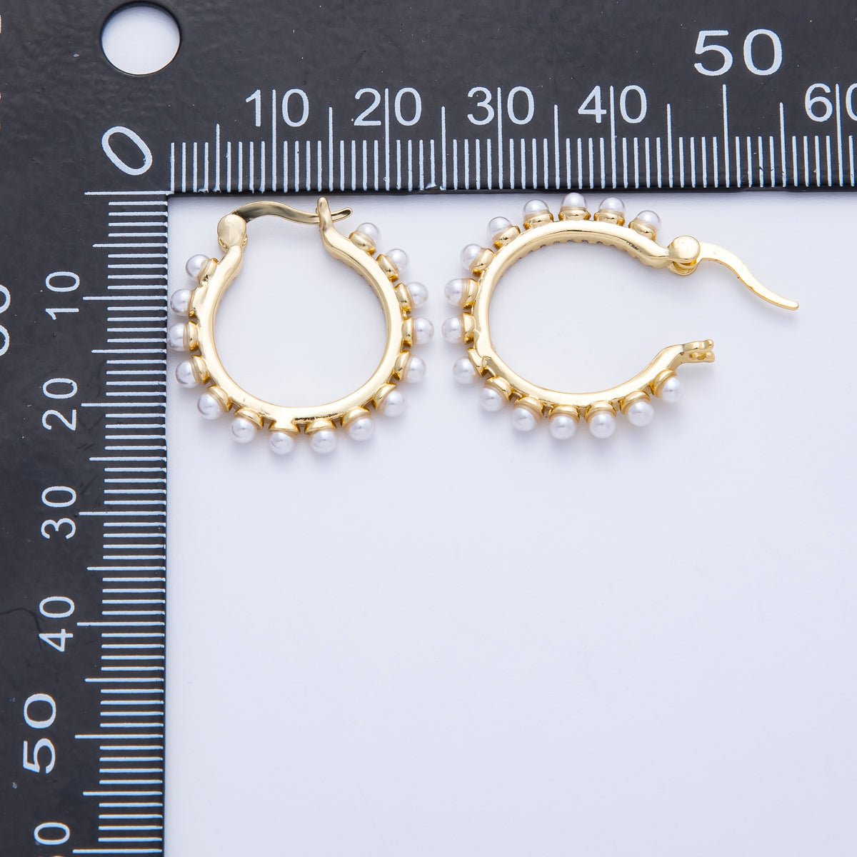 16K Gold Filled 24mm Shell Pearl Micro Paved CZ Latch Hoop | EARRINGS-00221