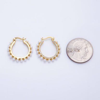 16K Gold Filled 24mm Shell Pearl Micro Paved CZ Latch Hoop | EARRINGS-00221