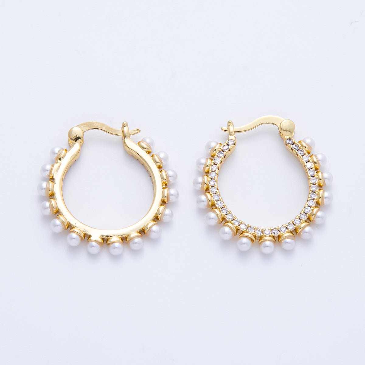 16K Gold Filled 24mm Shell Pearl Micro Paved CZ Latch Hoop | EARRINGS-00221