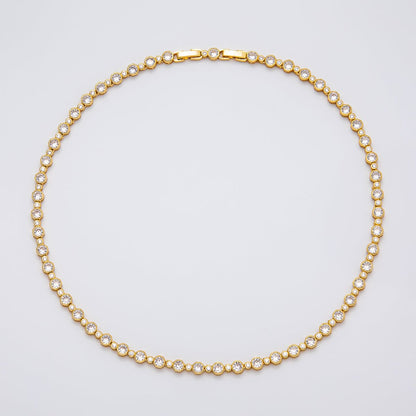 16K Gold Filled 2.5mm 5mm Clear Round Bezel Tennis Chain 16.5 Inch Adjustable Necklace | WA-04269