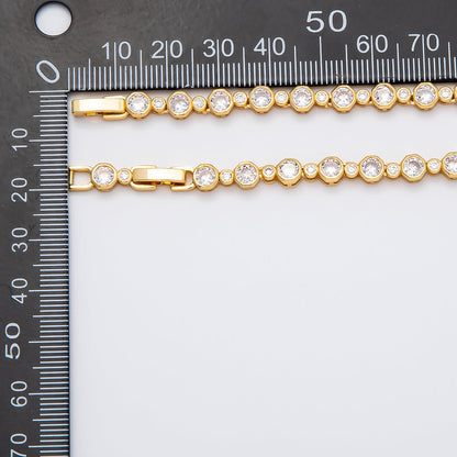 16K Gold Filled 2.5mm 5mm Clear Round Bezel Tennis Chain 16.5 Inch Adjustable Necklace | WA-04269
