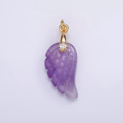 16K Gold Filled 25mm Amethyst Feather Wings CZ Bail Charm | AG298