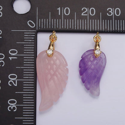16K Gold Filled 25mm Amethyst Feather Wings CZ Bail Charm | AG298