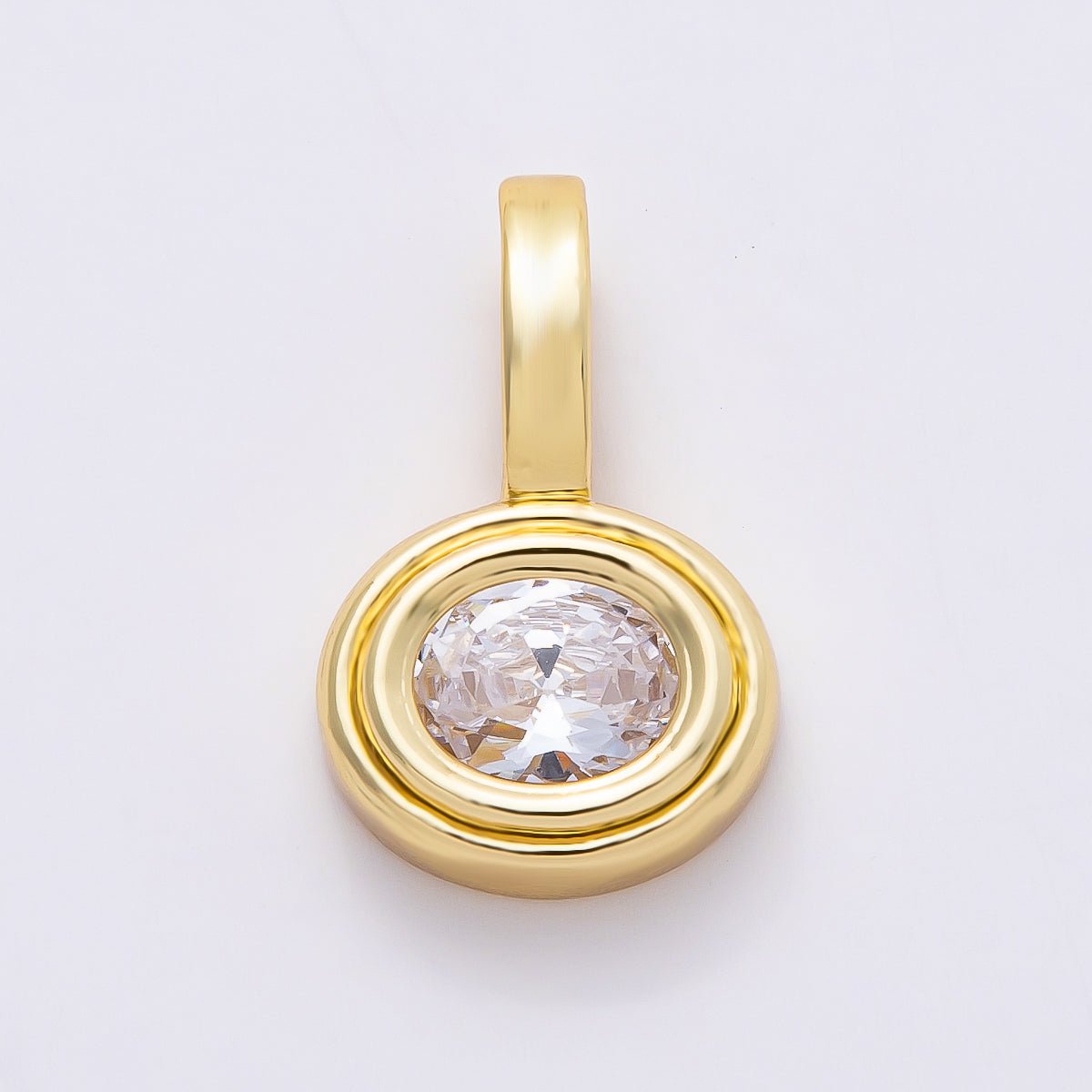 16K Gold Filled 25mm Clear CZ Round Bezel Solitaire Pendant | Charms-00813