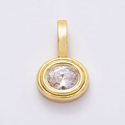 16K Gold Filled 25mm Clear CZ Round Bezel Solitaire Pendant | Charms-00813
