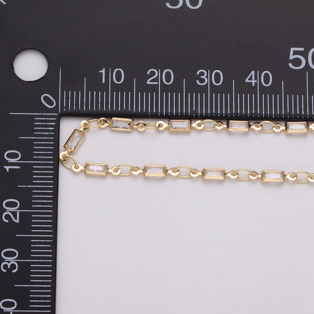 16K Gold Filled 2.5mm CZ Clear Baguette Cable Link Designed Unfinished Chain in Gold &amp; Silver | ROLL-1340 ROLL-1375 Clearance Pricing