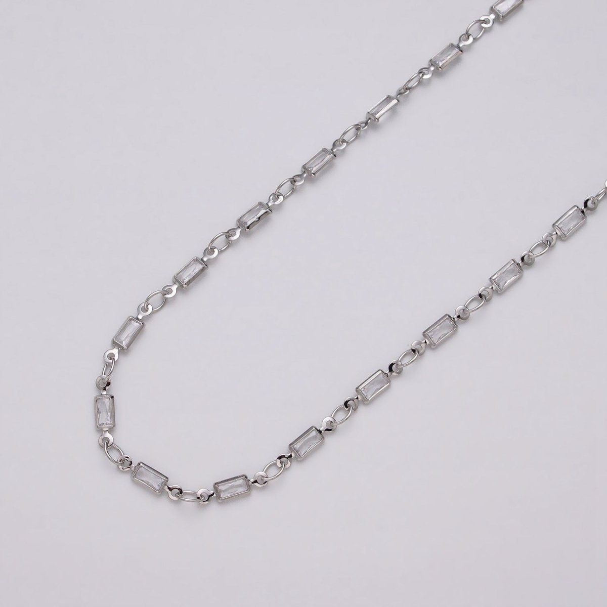 16K Gold Filled 2.5mm CZ Clear Baguette Cable Link Designed Unfinished Chain in Gold &amp; Silver | ROLL-1340 ROLL-1375 Clearance Pricing