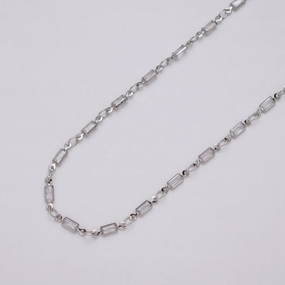 16K Gold Filled 2.5mm CZ Clear Baguette Cable Link Designed Unfinished Chain in Gold &amp; Silver | ROLL-1340 ROLL-1375 Clearance Pricing