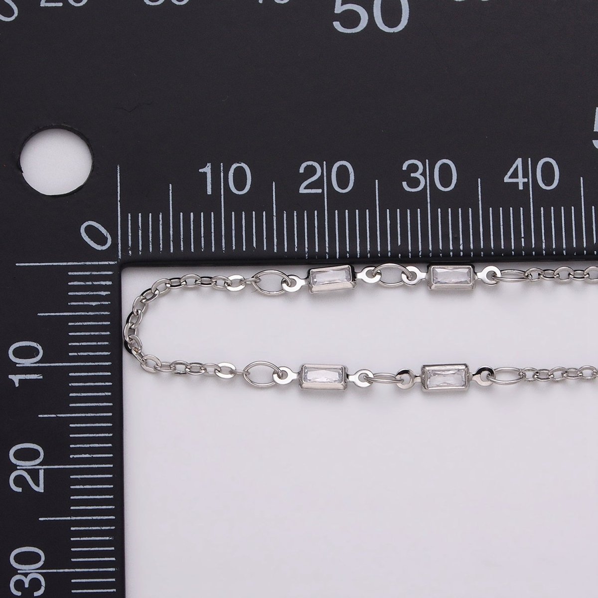 16K Gold Filled 2.5mm CZ Double Clear Baguette Cable Link Unfinished Chain in Gold &amp; Silver | ROLL-1333 ROLL-1334