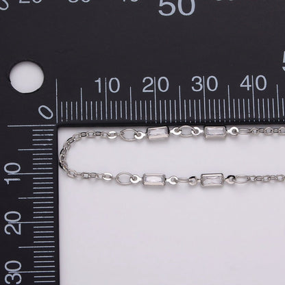16K Gold Filled 2.5mm CZ Double Clear Baguette Cable Link Unfinished Chain in Gold &amp; Silver | ROLL-1333 ROLL-1334