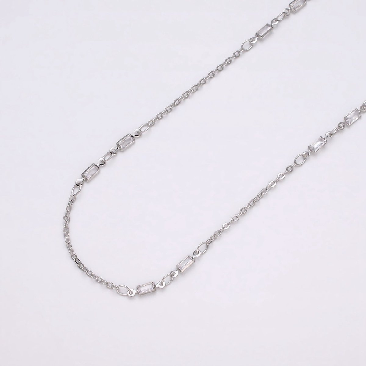 16K Gold Filled 2.5mm CZ Double Clear Baguette Cable Link Unfinished Chain in Gold &amp; Silver | ROLL-1333 ROLL-1334