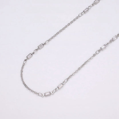 16K Gold Filled 2.5mm CZ Double Clear Baguette Cable Link Unfinished Chain in Gold &amp; Silver | ROLL-1333 ROLL-1334
