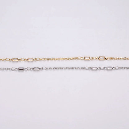 16K Gold Filled 2.5mm CZ Double Clear Baguette Cable Link Unfinished Chain in Gold &amp; Silver | ROLL-1333 ROLL-1334