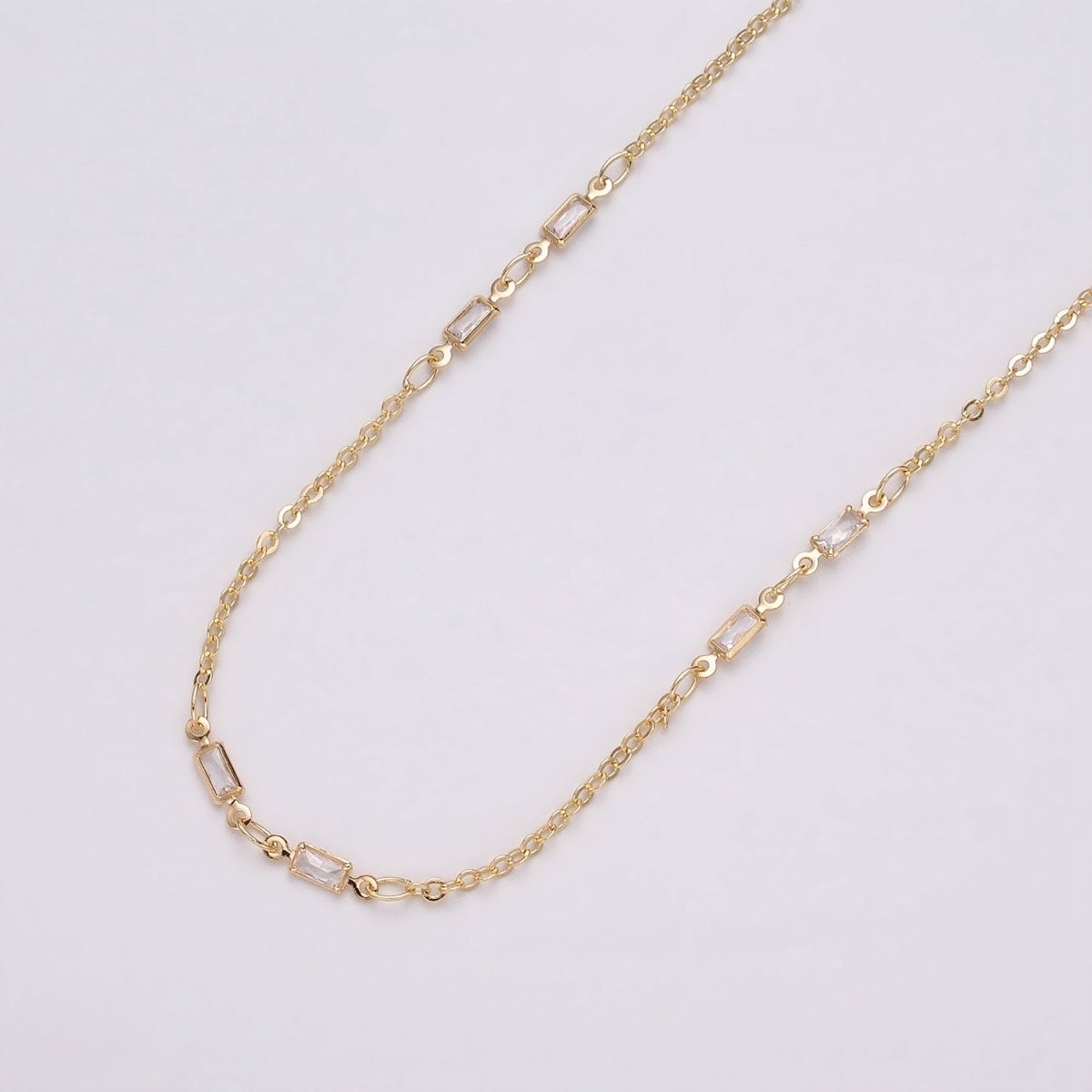 16K Gold Filled 2.5mm CZ Double Clear Baguette Cable Link Unfinished Chain in Gold &amp; Silver | ROLL-1333 ROLL-1334