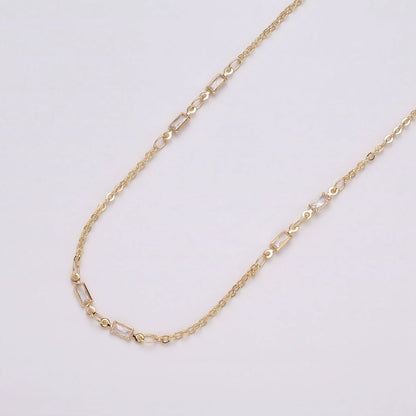16K Gold Filled 2.5mm CZ Double Clear Baguette Cable Link Unfinished Chain in Gold &amp; Silver | ROLL-1333 ROLL-1334