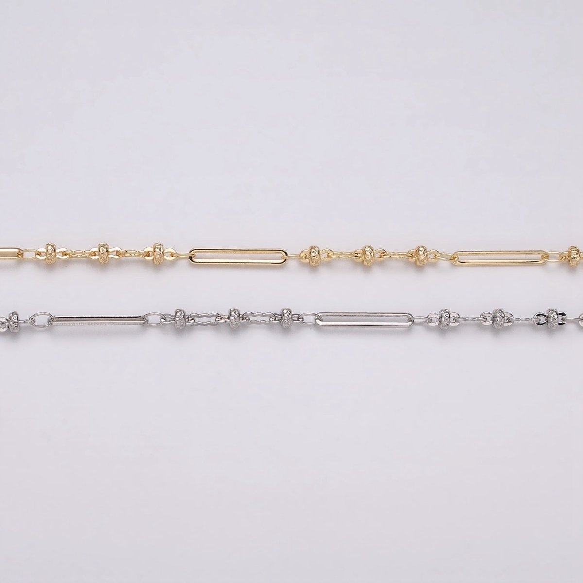 16K Gold Filled 2.5mm Designed Triple Satellite Rhondele Paperclip Link Unfinished Chain in Gold &amp; Silver | ROLL-1331 ROLL-1332 Clearance Pricing