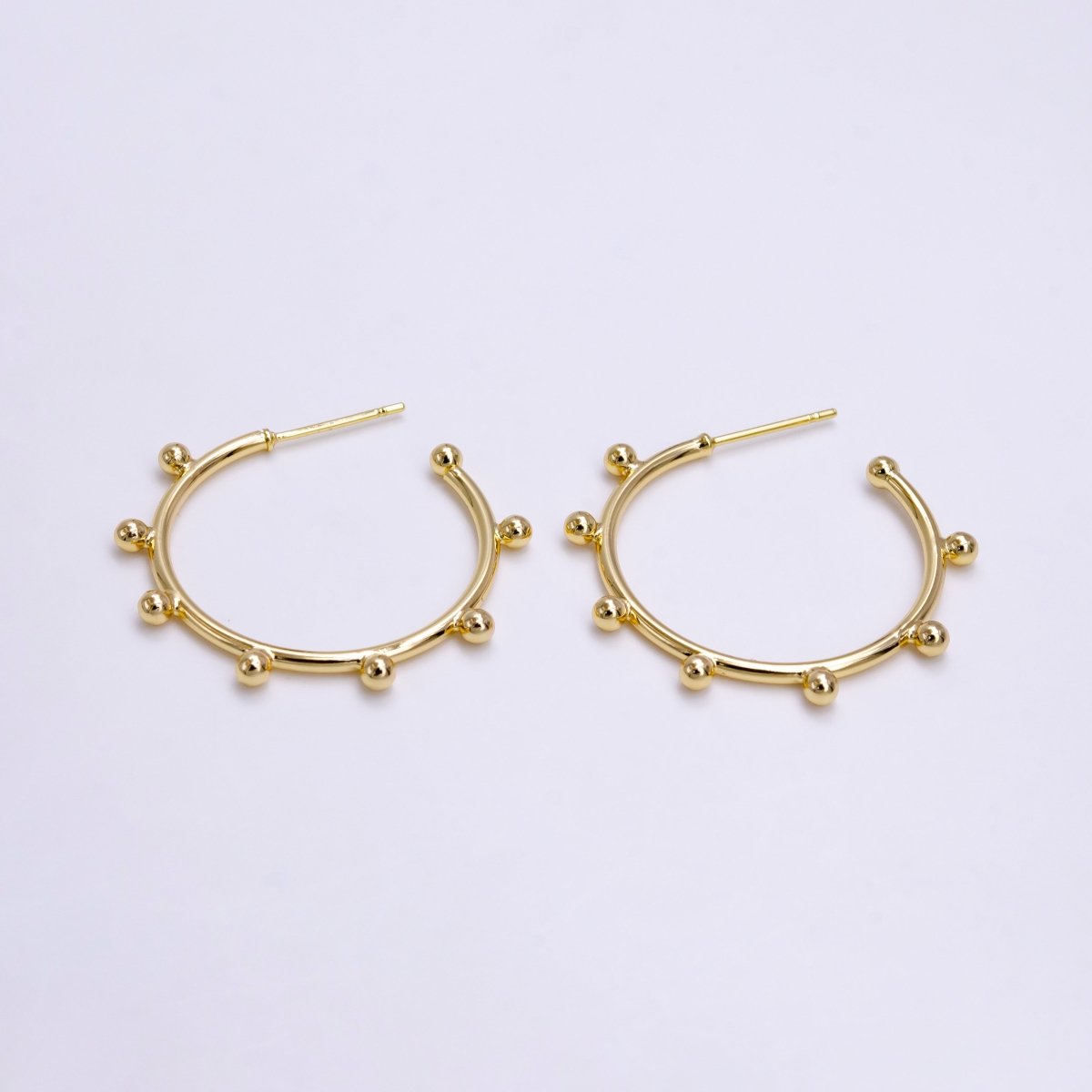 16K Gold Filled 25mm Dotted Outline C-Shaped Hoop Earrings | AE767