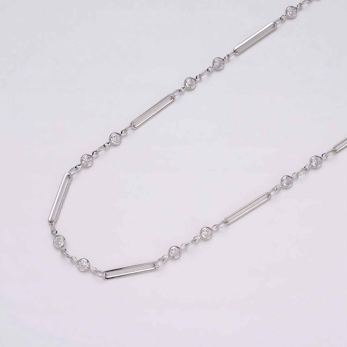 16K Gold Filled 2.5mm Double CZ Clear Round Paperclip Link Designed Unfinished Chain in Gold &amp; Silver | ROLL-1329 ROLL-1330