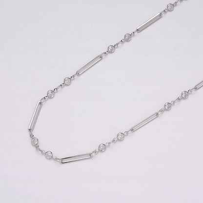 16K Gold Filled 2.5mm Double CZ Clear Round Paperclip Link Designed Unfinished Chain in Gold &amp; Silver | ROLL-1329 ROLL-1330