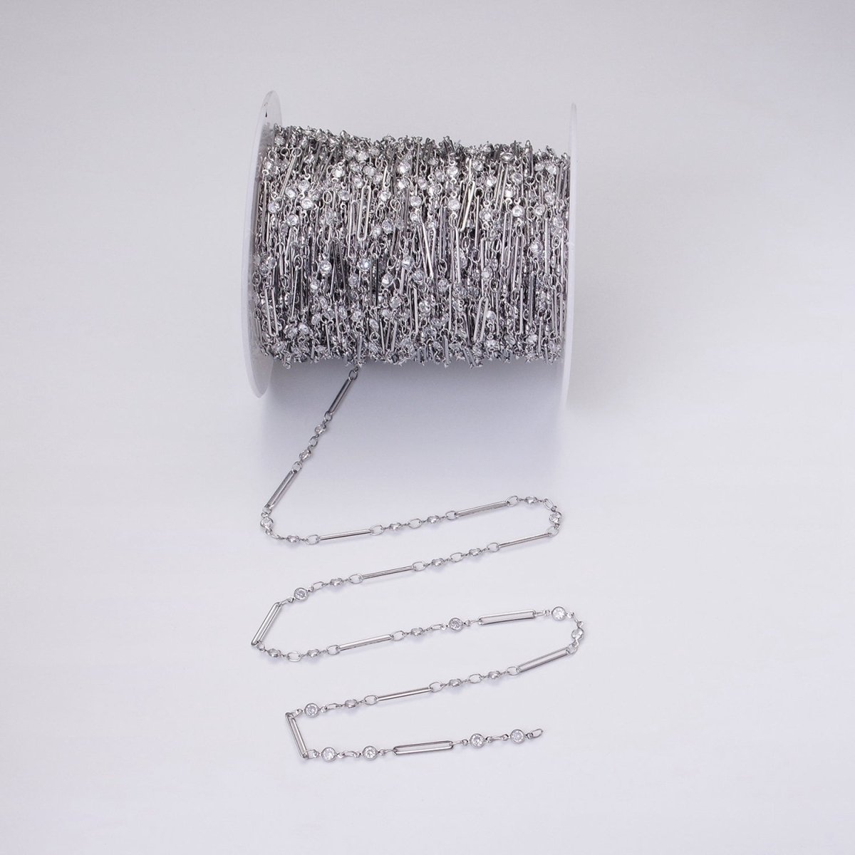 16K Gold Filled 2.5mm Double CZ Clear Round Paperclip Link Designed Unfinished Chain in Gold &amp; Silver | ROLL-1329 ROLL-1330
