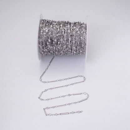 16K Gold Filled 2.5mm Double CZ Clear Round Paperclip Link Designed Unfinished Chain in Gold &amp; Silver | ROLL-1329 ROLL-1330