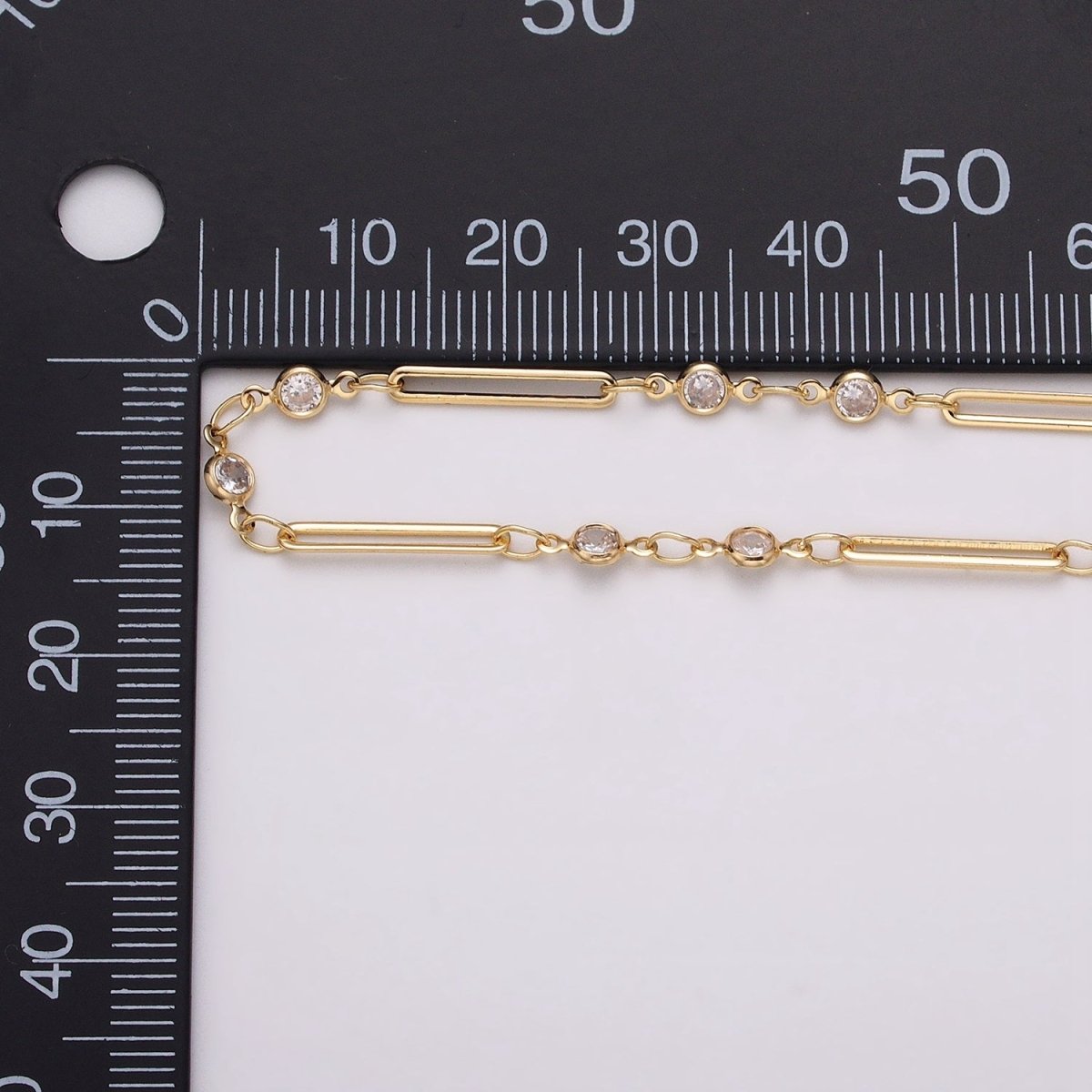 16K Gold Filled 2.5mm Double CZ Clear Round Paperclip Link Designed Unfinished Chain in Gold &amp; Silver | ROLL-1329 ROLL-1330