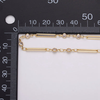 16K Gold Filled 2.5mm Double CZ Clear Round Paperclip Link Designed Unfinished Chain in Gold &amp; Silver | ROLL-1329 ROLL-1330