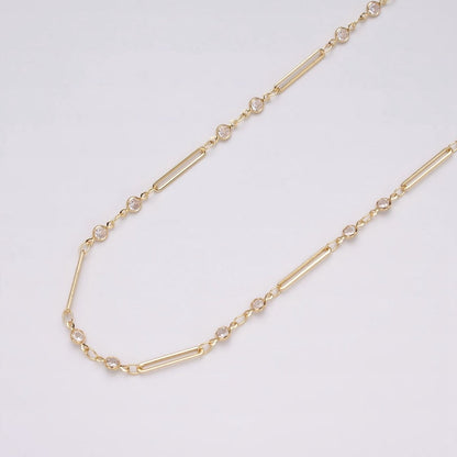 16K Gold Filled 2.5mm Double CZ Clear Round Paperclip Link Designed Unfinished Chain in Gold &amp; Silver | ROLL-1329 ROLL-1330