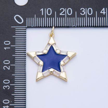 16K Gold Filled 25mm Enamel Baguette CZ Celestial Star Charm | M325 - M335 Charms-00325