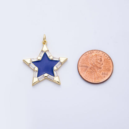 16K Gold Filled 25mm Enamel Baguette CZ Celestial Star Charm | M325 - M335 Charms-00325