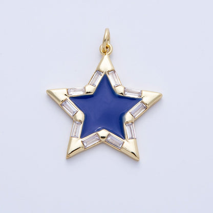 16K Gold Filled 25mm Enamel Baguette CZ Celestial Star Charm | M325 - M335 Charms-00325