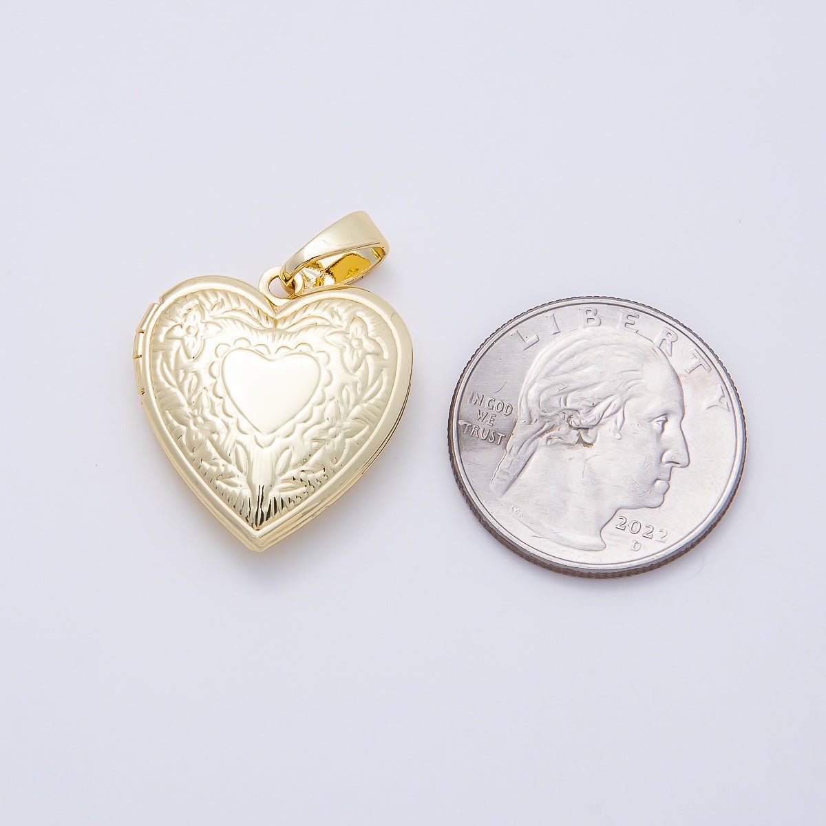 16K Gold Filled 25mm Engraved Heart Locket Pendant | Charms-01097