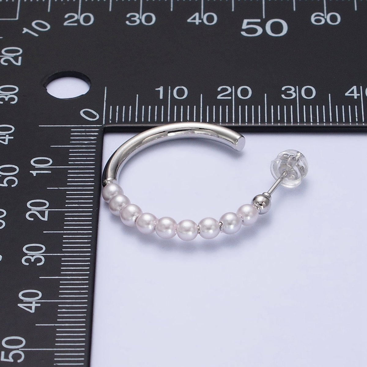 16K Gold Filled 25mm Half Pearl Hoop Earrings in Gold &amp; Silver | AB366 AB367