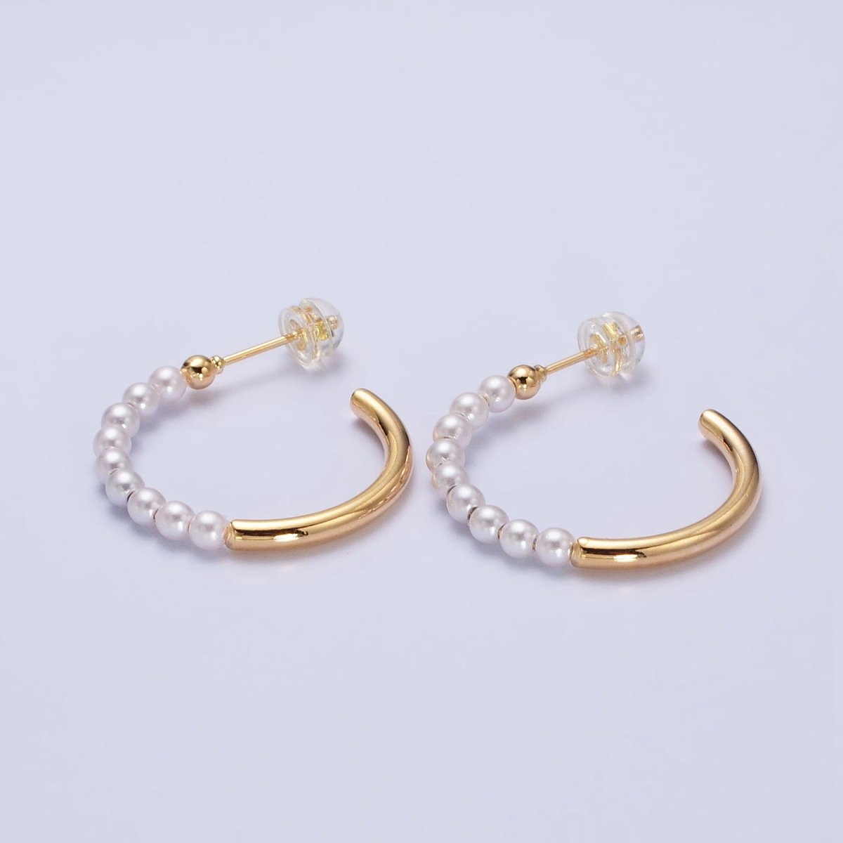 16K Gold Filled 25mm Half Pearl Hoop Earrings in Gold &amp; Silver | AB366 AB367