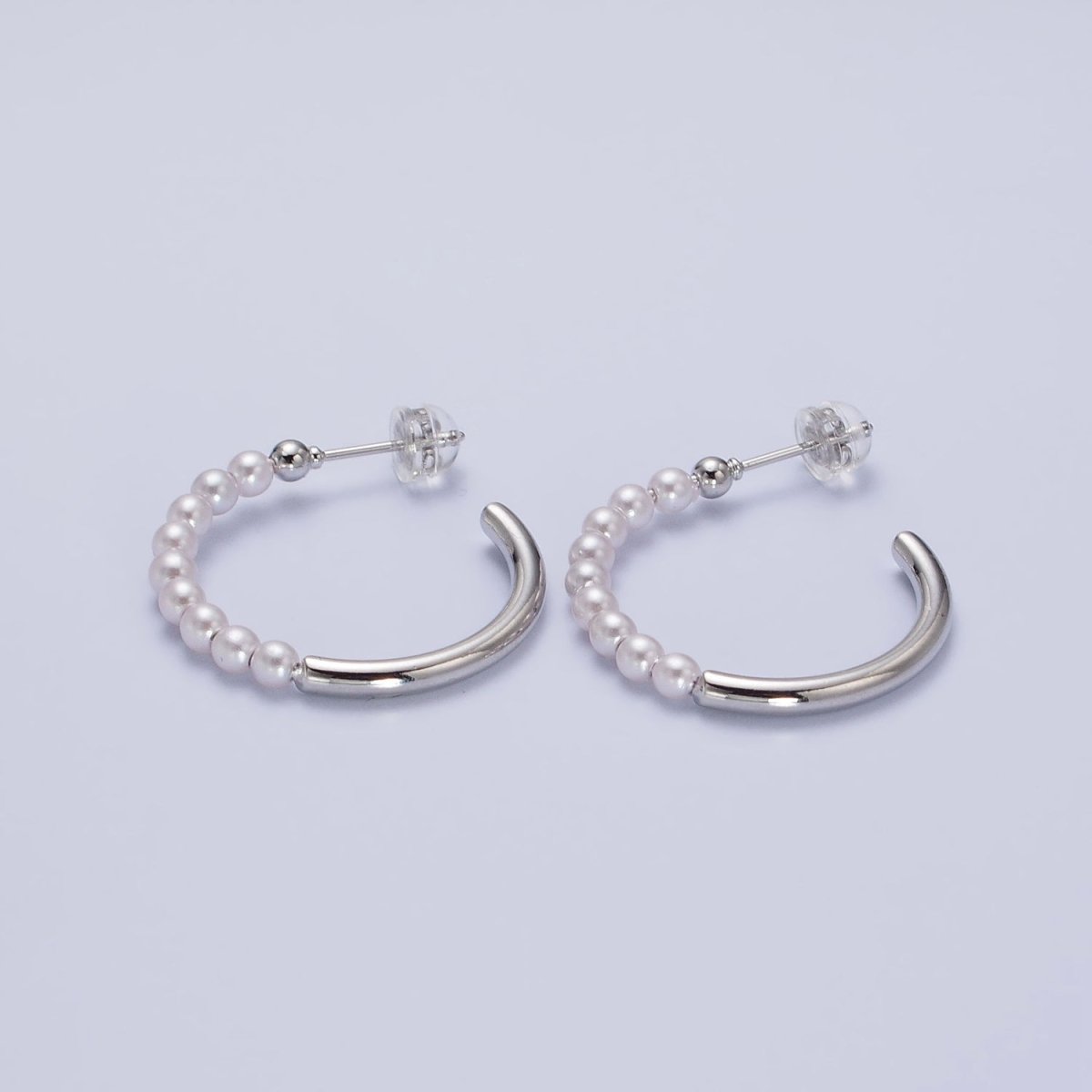 16K Gold Filled 25mm Half Pearl Hoop Earrings in Gold &amp; Silver | AB366 AB367