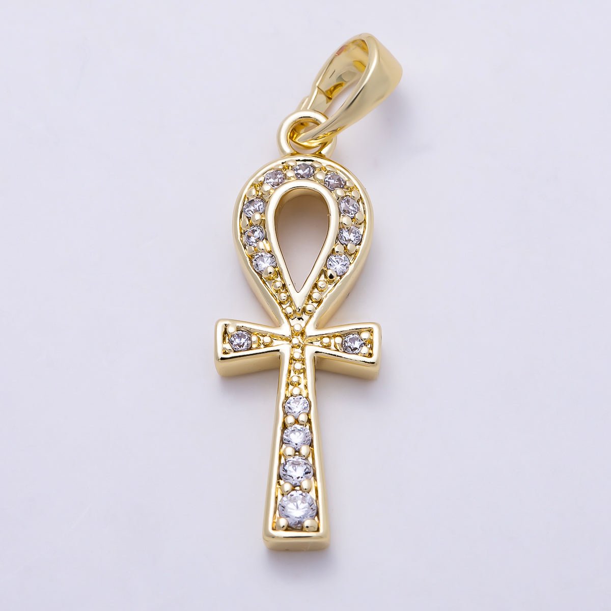 16K Gold Filled 25mm Micro Paved CZ Ankh Cross Religious Pendant | Charms-01393