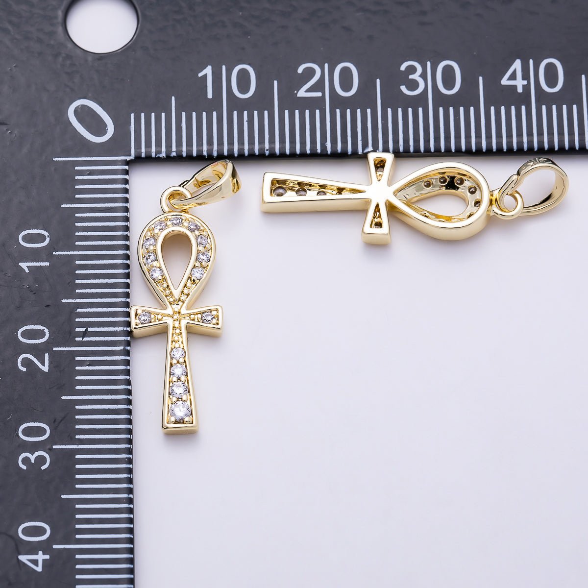 16K Gold Filled 25mm Micro Paved CZ Ankh Cross Religious Pendant | Charms-01393