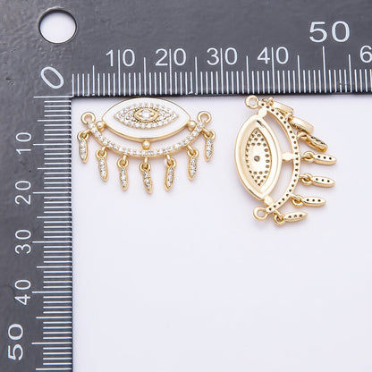 16K Gold Filled 25mm Micro Paved CZ Shell Pearl Evil Eye Curved Connector | Connectors-00020