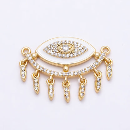 16K Gold Filled 25mm Micro Paved CZ Shell Pearl Evil Eye Curved Connector | Connectors-00020