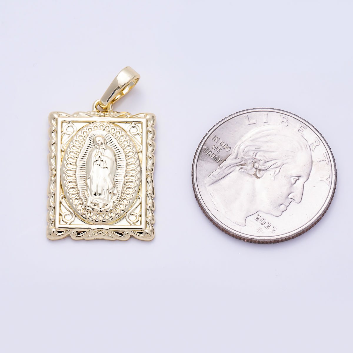 16K Gold Filled 25mm Mother Mary Religious Rectangular Tag Pendant | Charms-01404