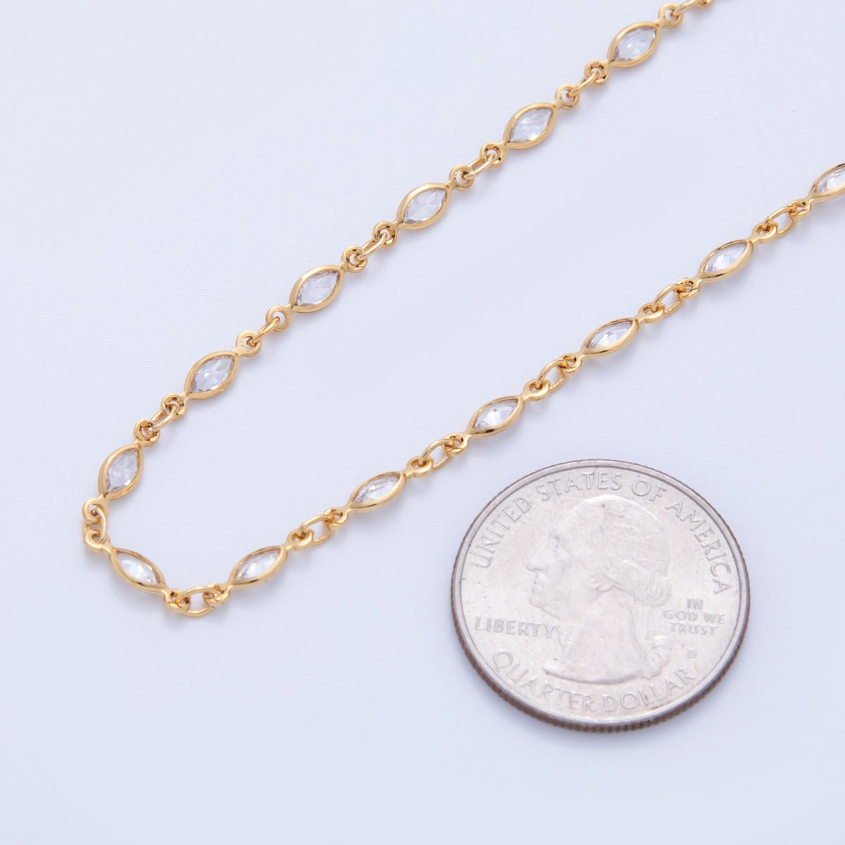 16K Gold Filled 2.5mm Multifaceted Clear Sphere Gemstone Unfinished Chain by Yard | Roll-1582