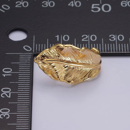 16K Gold Filled 25mm Nature Leaf Textured J-Shaped Hoop Earrings | AE889