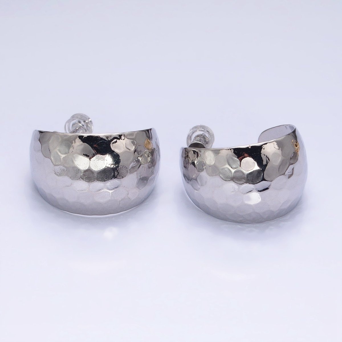 16K Gold Filled 25mm Round Multifaceted Wide Dome C-Shaped Hoop Earrings in Gold &amp; Silver | AE023 AE024