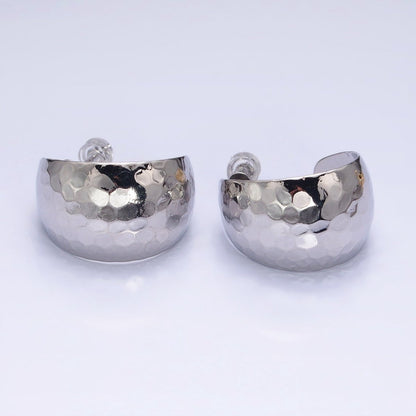 16K Gold Filled 25mm Round Multifaceted Wide Dome C-Shaped Hoop Earrings in Gold &amp; Silver | AE023 AE024