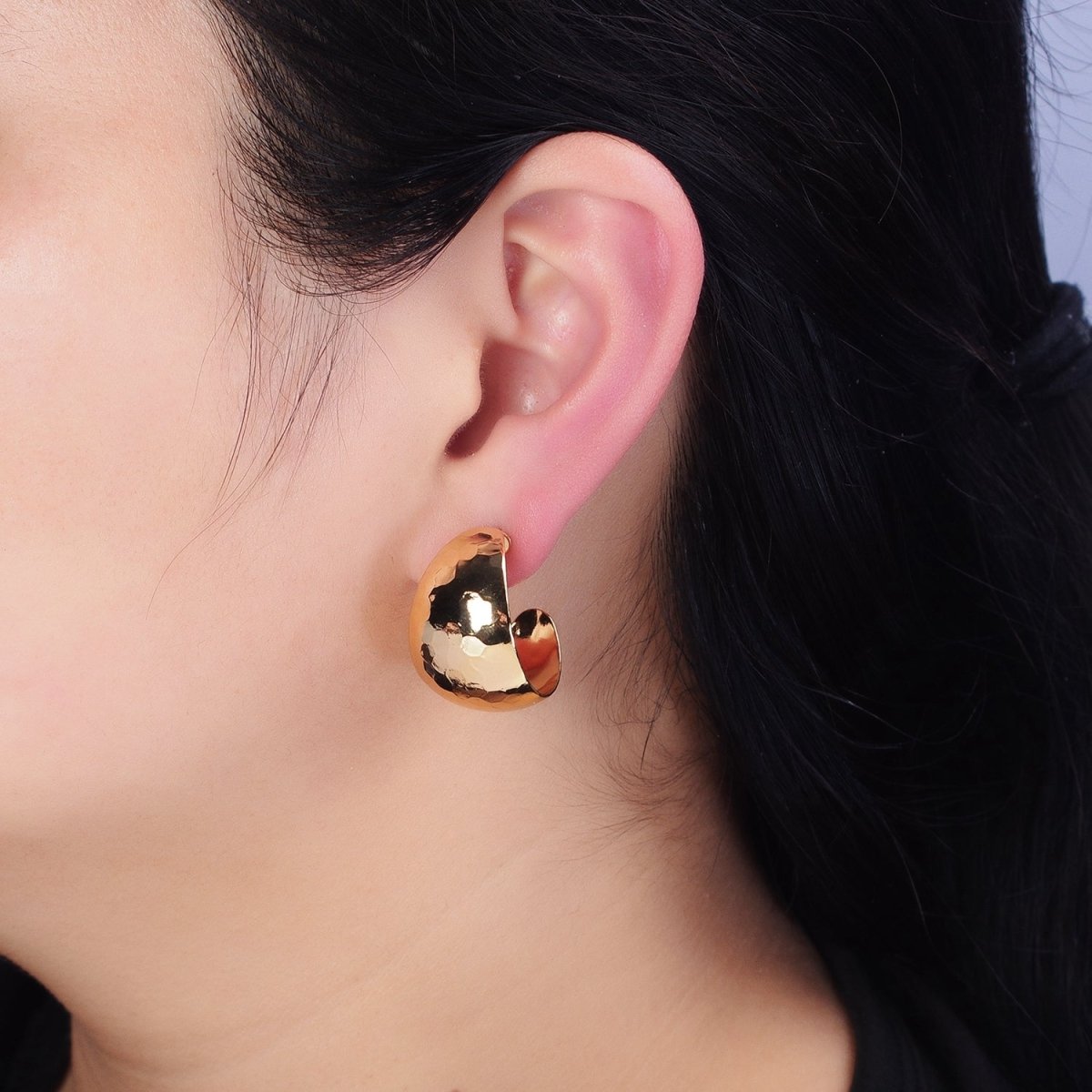 16K Gold Filled 25mm Round Multifaceted Wide Dome C-Shaped Hoop Earrings in Gold &amp; Silver | AE023 AE024
