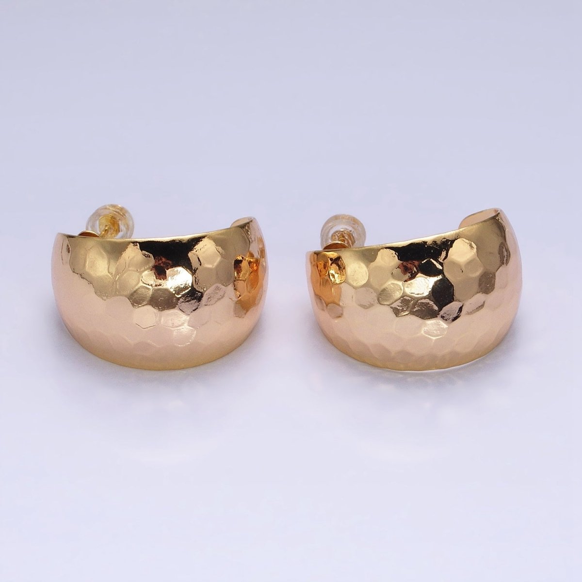 16K Gold Filled 25mm Round Multifaceted Wide Dome C-Shaped Hoop Earrings in Gold &amp; Silver | AE023 AE024