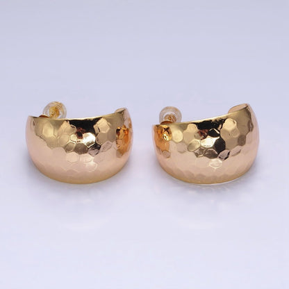 16K Gold Filled 25mm Round Multifaceted Wide Dome C-Shaped Hoop Earrings in Gold &amp; Silver | AE023 AE024