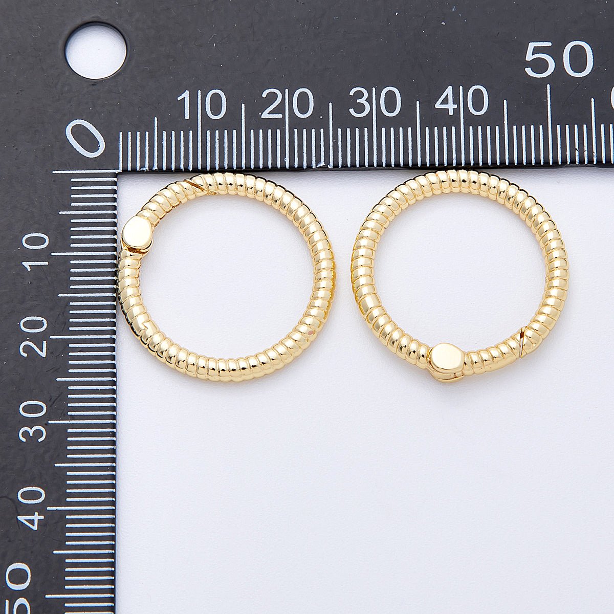 16K Gold Filled 25mm Round Ribbed Croissant Push Gate Clasps Findings | Findings-00032