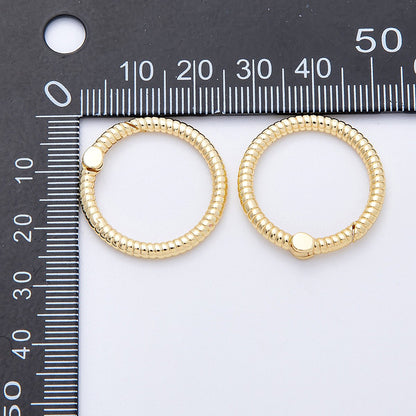 16K Gold Filled 25mm Round Ribbed Croissant Push Gate Clasps Findings | Findings-00032