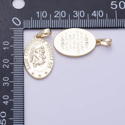 16K Gold Filled 25mm "Saint Christopher Save Us" Religious Prayer Oval Pendant | Charms-01397